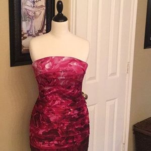 Bebe Pink Floral Strapless Mini Dress